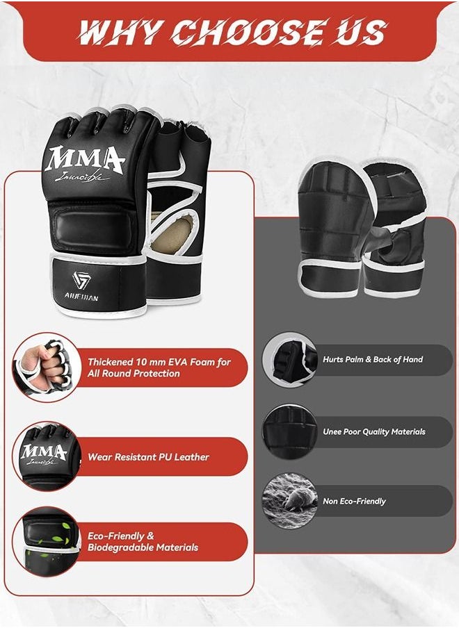 GROIC - 1 Pair MMA Boxing Gloves for Men & Women, Martial Arts Bag Gloves, Kickboxing Gloves with Open Palms, Half-Finger  Boxing Gloves for Punching Bag, Sparring, Muay Thai, MMA - Image 1