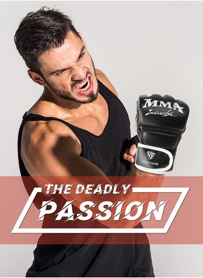 GROIC - 1 Pair MMA Boxing Gloves for Men & Women, Martial Arts Bag Gloves, Kickboxing Gloves with Open Palms, Half-Finger  Boxing Gloves for Punching Bag, Sparring, Muay Thai, MMA - Image 1