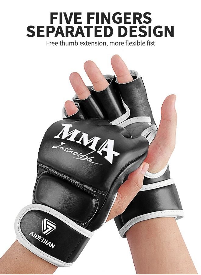 GROIC - 1 Pair MMA Boxing Gloves for Men & Women, Martial Arts Bag Gloves, Kickboxing Gloves with Open Palms, Half-Finger  Boxing Gloves for Punching Bag, Sparring, Muay Thai, MMA - Image 1