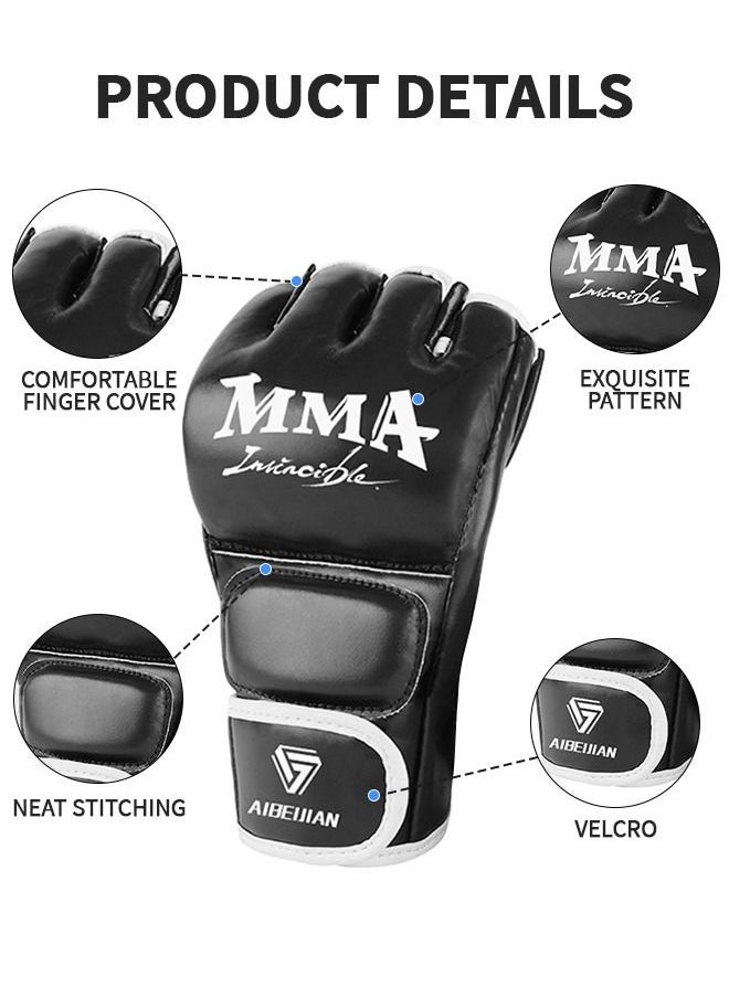 GROIC - 1 Pair MMA Boxing Gloves for Men & Women, Martial Arts Bag Gloves, Kickboxing Gloves with Open Palms, Half-Finger  Boxing Gloves for Punching Bag, Sparring, Muay Thai, MMA - Image 1