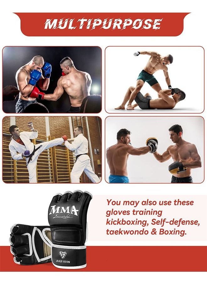 GROIC - 1 Pair MMA Boxing Gloves for Men & Women, Martial Arts Bag Gloves, Kickboxing Gloves with Open Palms, Half-Finger  Boxing Gloves for Punching Bag, Sparring, Muay Thai, MMA - Image 1