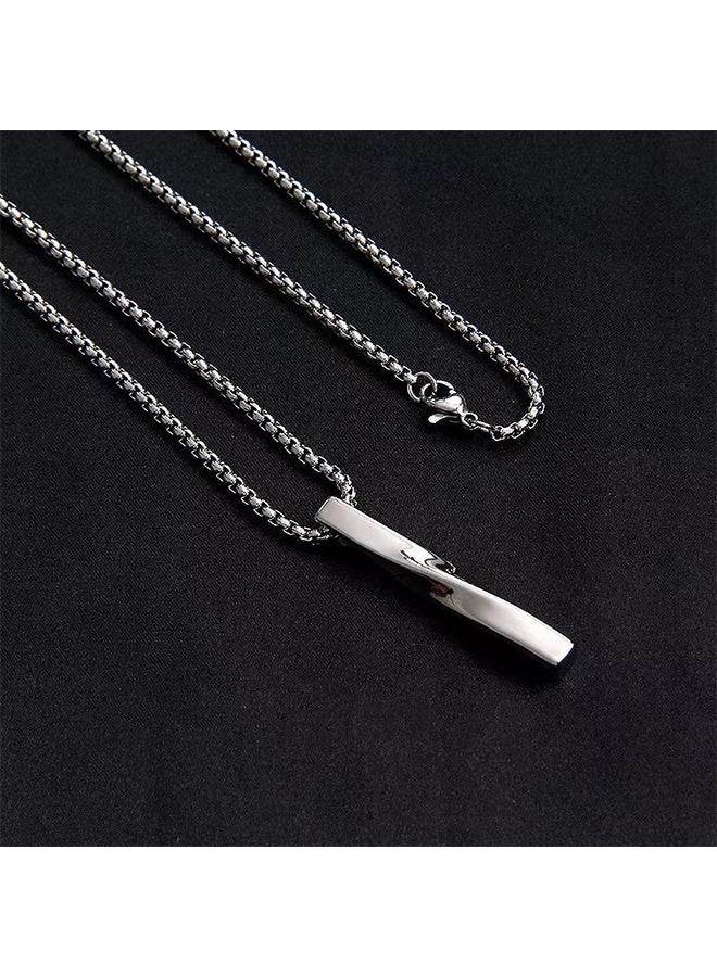 Depend Spiral Long Pendant Pendant, Simple And Personalized 60CM Titanium Steel Necklace (Silver)  - Image 4