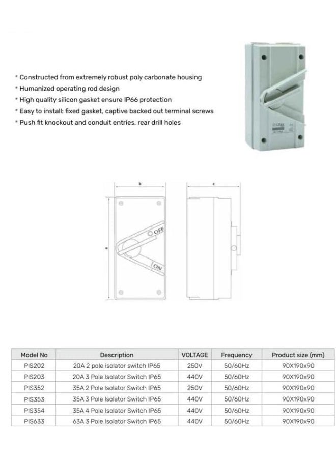 LITEX Weatherproof Isolator Switch– IP66 Outdoor Rotary Isolator, Double Pole, Heavy Duty Electrical - Image 2