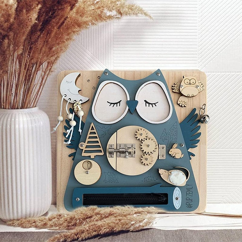 كلاراكو لوحة أنشطة حسية خشبية متعددة الوظائف من مونتيسوري، لعبة تعليمية لمهارات الحياة الأساسية، لعبة لوحية لطيفة، هدية للأطفال الصغار على شكل بومة - Image 4