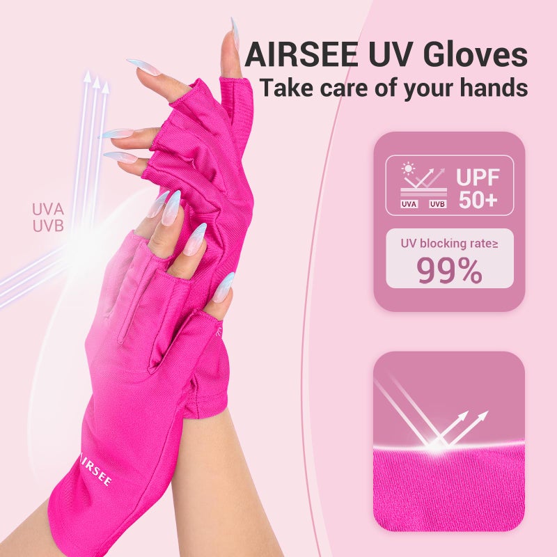 AIRSEE قفازات AIRSEE UV لمصباح الأظافر، قفازات حماية UV احترافية UPF50+ لفن الأظافر، قفازات بدون أصابع تحمي البشرة من الشمس ومصباح الأظافر (وردي فاتح)  - Image 2