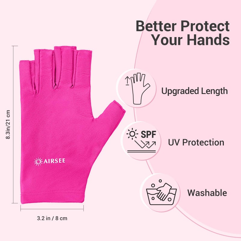 AIRSEE قفازات AIRSEE UV لمصباح الأظافر، قفازات حماية UV احترافية UPF50+ لفن الأظافر، قفازات بدون أصابع تحمي البشرة من الشمس ومصباح الأظافر (وردي فاتح)  - Image 3