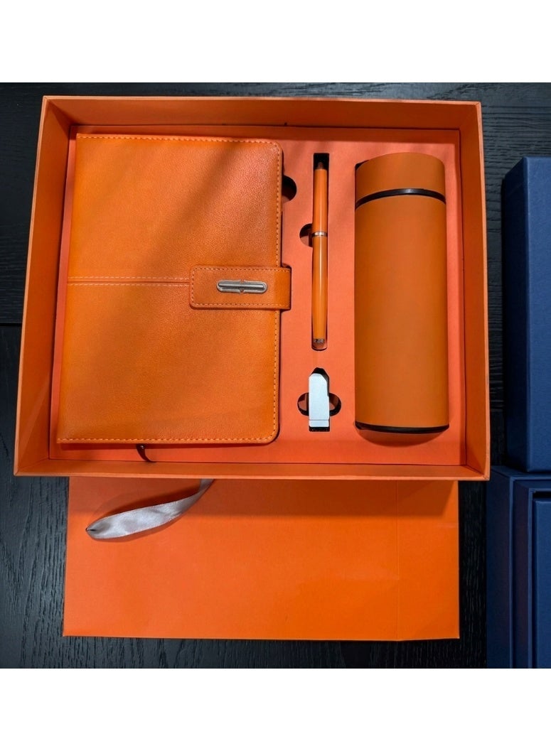 ماجيكا طقم هدايا فاخر للمكتب مع حقيبة أنيقة – دفتر جلدي + كوب حراري + قلم معدني + فلاش USB داخل علبة هدايا فاخرة – برتقالي عصري - Image 5