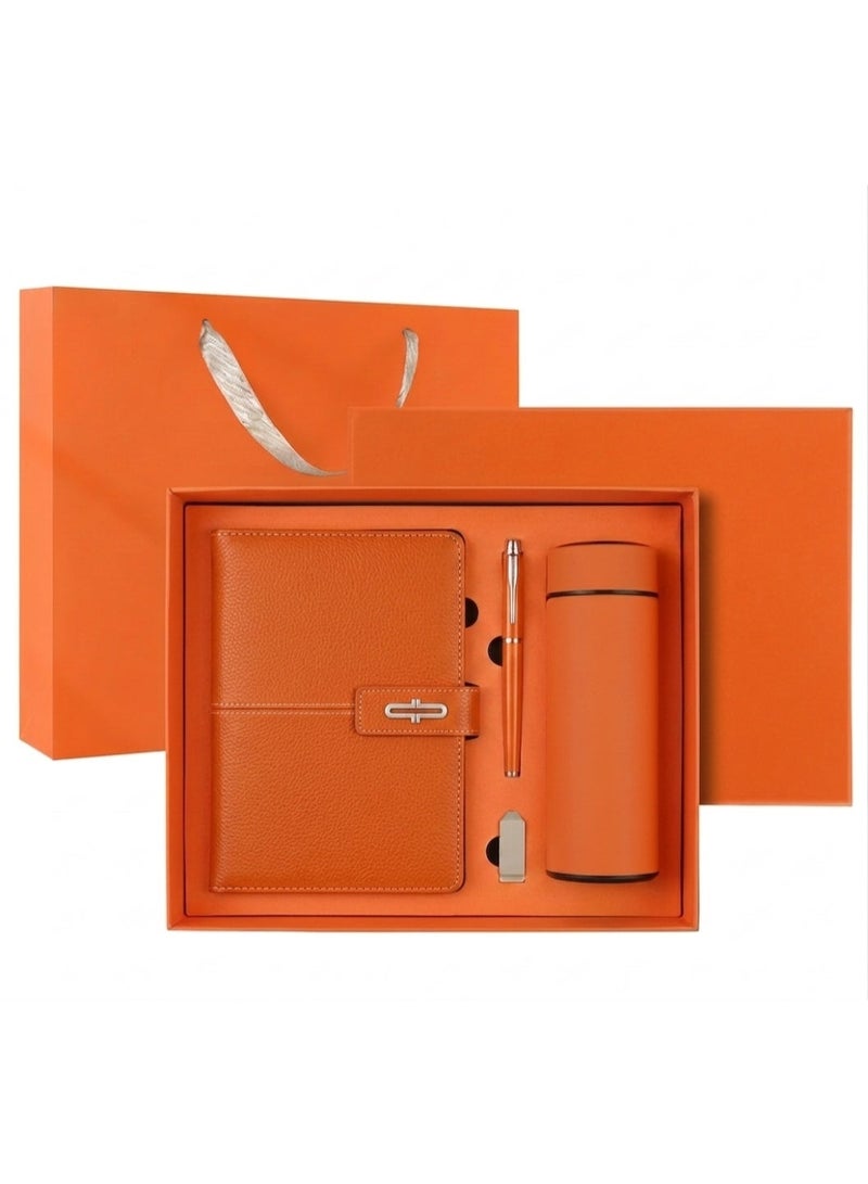ماجيكا طقم هدايا فاخر للمكتب مع حقيبة أنيقة – دفتر جلدي + كوب حراري + قلم معدني + فلاش USB داخل علبة هدايا فاخرة – برتقالي عصري - Image 2
