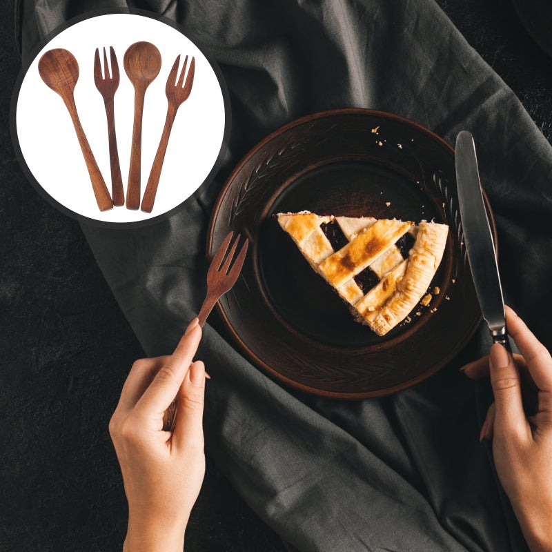 Wooden Dessert Spoon and Fork Set, Durable Kitchen Utensils for Home and Camping - Image 5