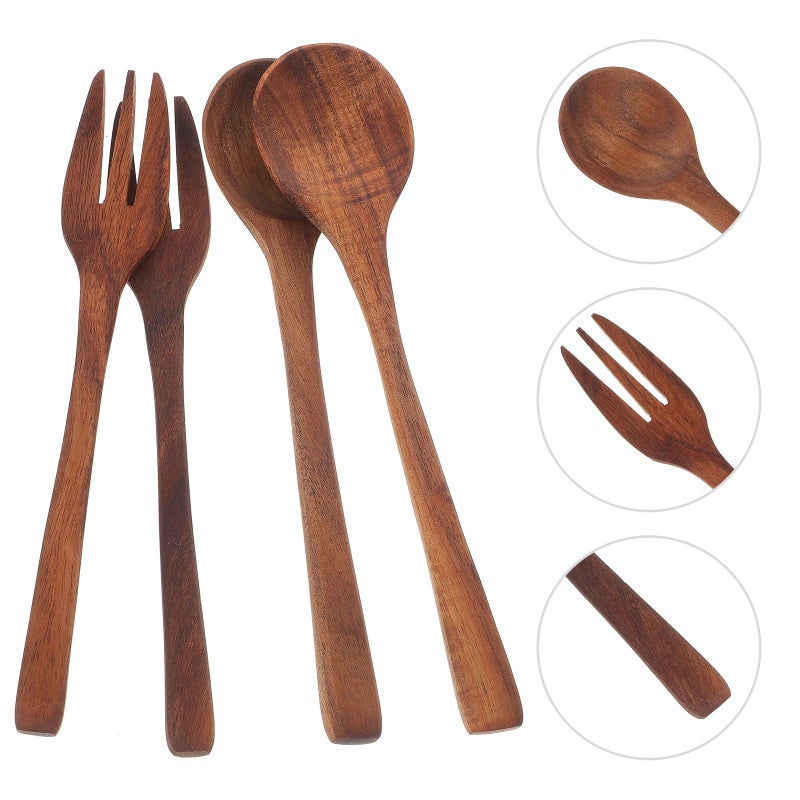 Wooden Dessert Spoon and Fork Set, Durable Kitchen Utensils for Home and Camping - Image 3