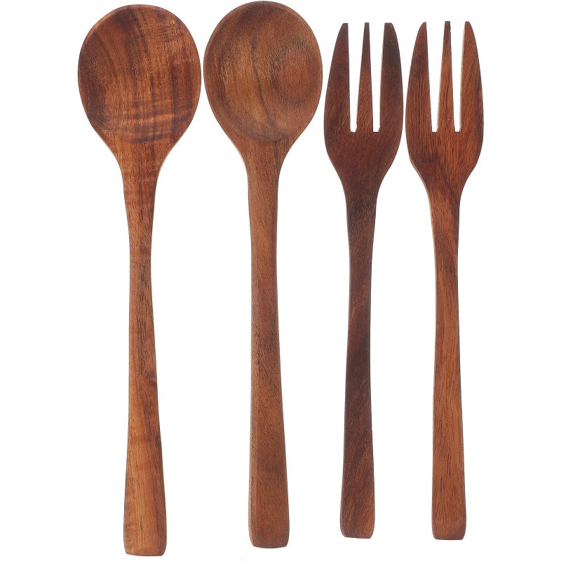 Wooden Dessert Spoon and Fork Set, Durable Kitchen Utensils for Home and Camping - Image 1