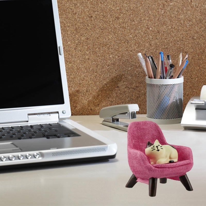Refintural Miniature Cat Figurines with Small Sofa - Resin Mini Cat Figures, Kitten Miniature Desk Accessories - Perfect Cute Cat Gift for Cat Lovers (Pink Sofa) - Image 4