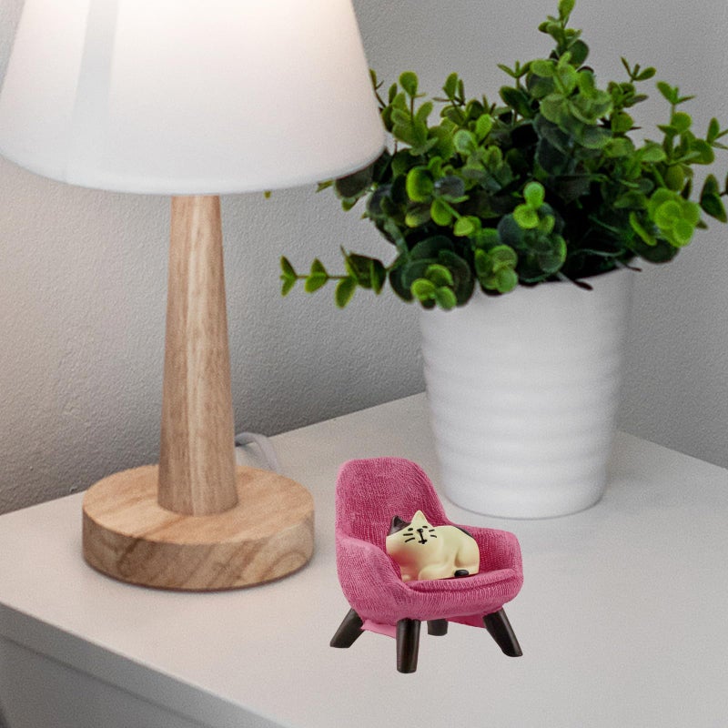 Refintural Miniature Cat Figurines with Small Sofa - Resin Mini Cat Figures, Kitten Miniature Desk Accessories - Perfect Cute Cat Gift for Cat Lovers (Pink Sofa) - Image 5