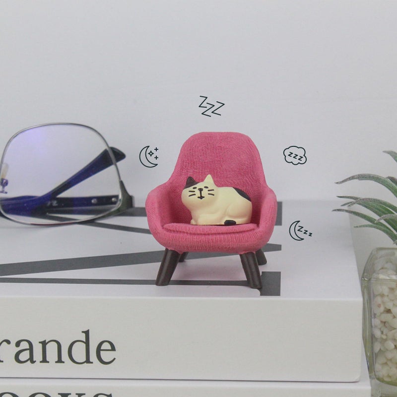 Refintural Miniature Cat Figurines with Small Sofa - Resin Mini Cat Figures, Kitten Miniature Desk Accessories - Perfect Cute Cat Gift for Cat Lovers (Pink Sofa) - Image 3