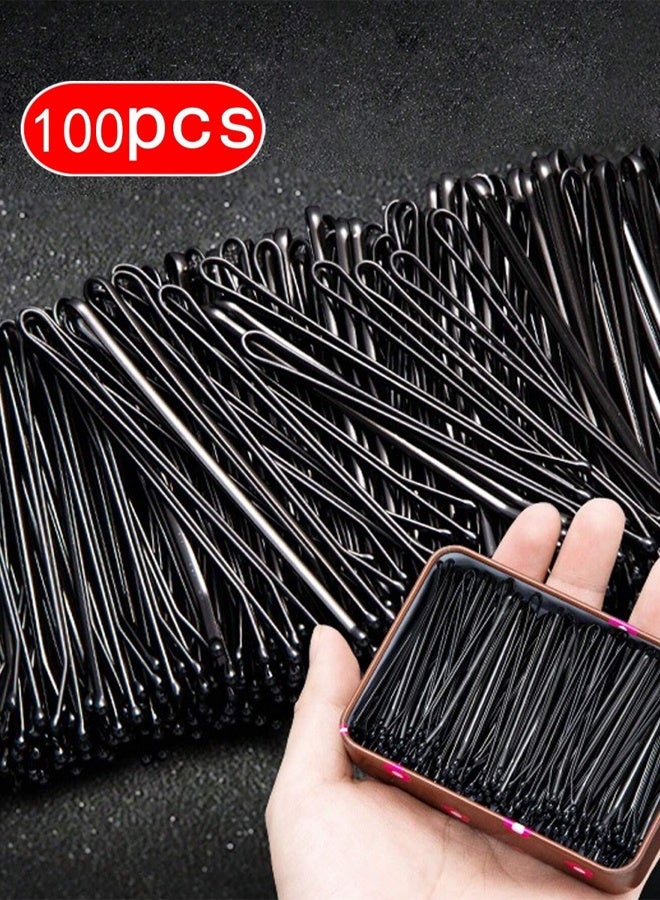 Generic 100PC black hair pins (with storage box), wavy hair pins, U-shaped hair pins,broken hair pin， suitable for all hairstyles  - Image 2