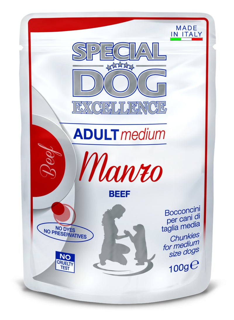 Monge Special Dog Excellence by Monge | Adult Medium Dog Wet Food with Beef | Super Premium Complete  Wet Dog Food | Chunkies in Pouch - Image 1