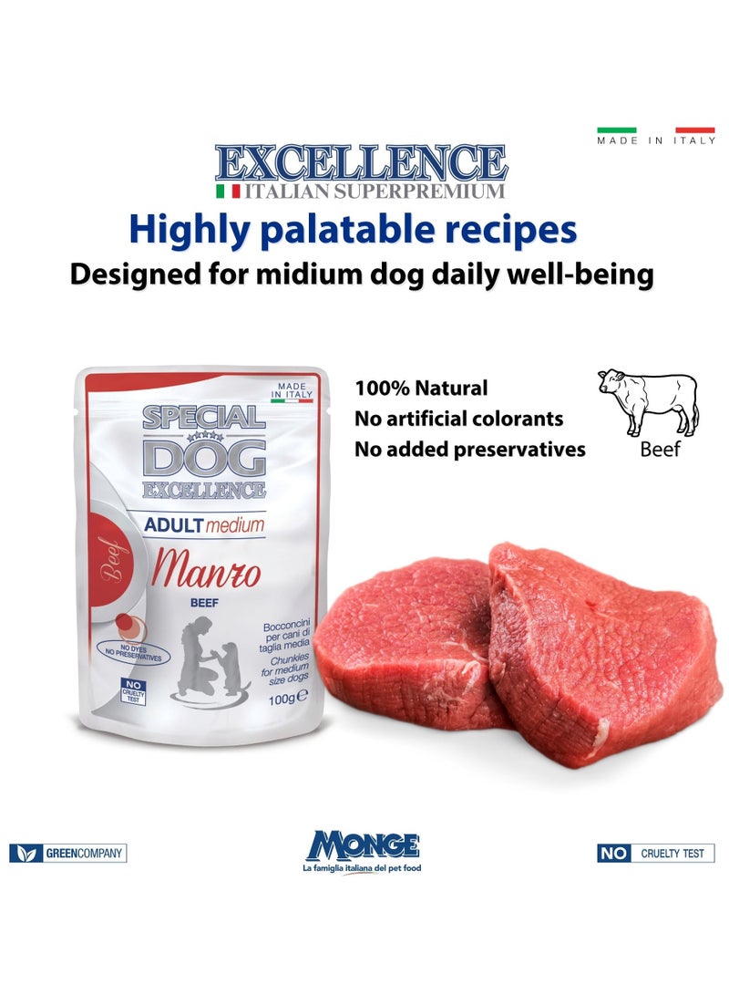 Monge Special Dog Excellence by Monge | Adult Medium Dog Wet Food with Beef | Super Premium Complete  Wet Dog Food | Chunkies in Pouch - Image 3