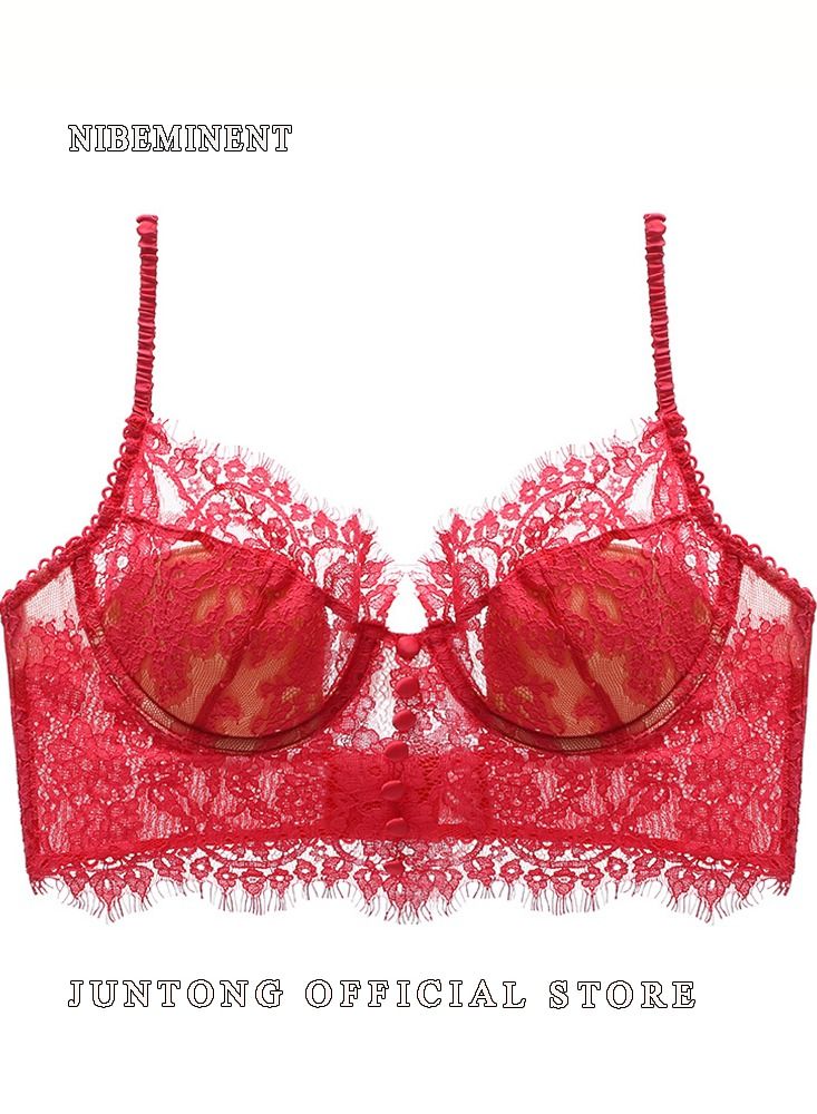 NIBEMINENT Women's Lace Bra Push Up Cotton Daily Underwire Leisure Comfort Breathable Soft Bras Sweet Romantic Ultra-Thin Underwear Lingerie Underclothes  - Image 1