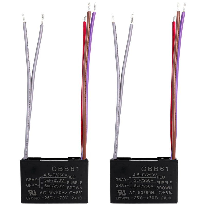 Podoy Ceiling Fan Capacitor 5 Wire for Compatible with BM CBB61 250VAC 4.5uf+5uf+6uf 50/60Hz (2 Pack) - Image 1
