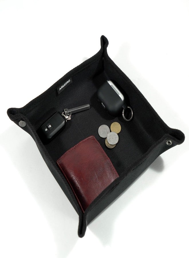 ARMORO Canvas Storage Organizer Tray - Foldable, Durable & Versatile Tray for Home, Travel & Outdoor Use | Stackable, Multi-Use Storage Solution for Accessories, Keys, & Essentials (Black, Medium) - Image 5
