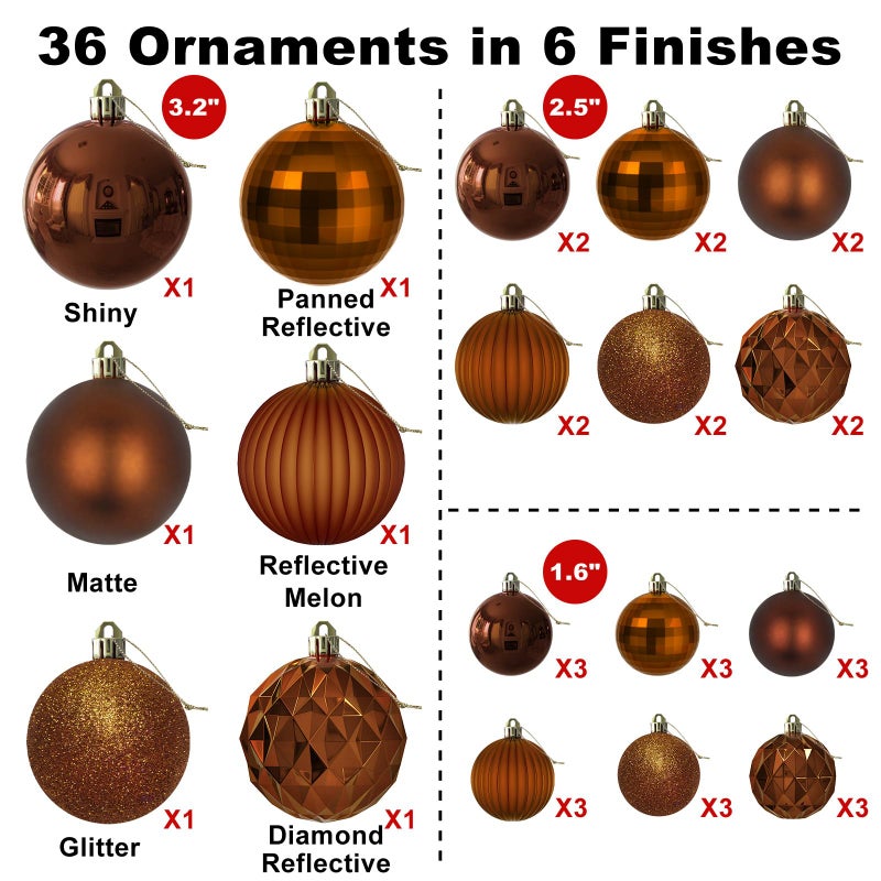 GameXcel Bronze Christmas Ornaments - Christmas Tree Decorations Balls Ornaments Shatterproof Hanging Shiny Balls for Christmas Wreath Garland Holiday Decor Set of 36pcs  Multi-Sizes(1.6"" 2.5"" 3.2"") - Image 2