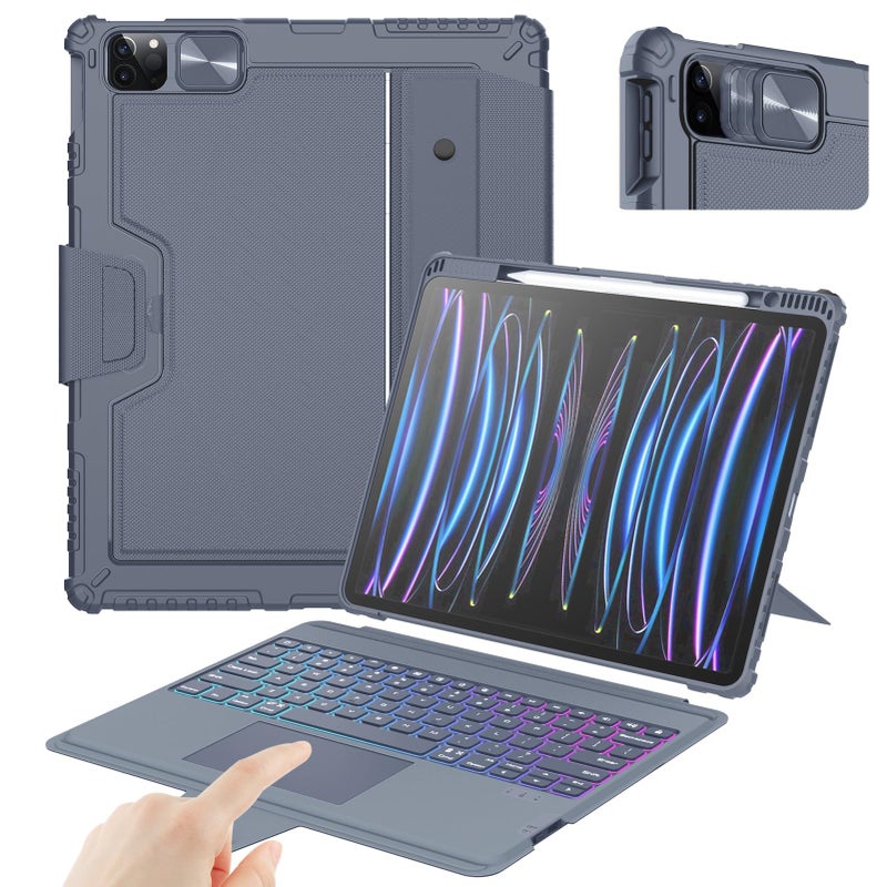 Nillkin Keyboard Case for iPad Air 13-inch (M2, 2024), iPad Pro 12.9 Case with Keyboard(6th/5th/4th/3rd Gen), Magic Trackpad, Slide Camera Cover, Detachable Keyboard with 7 Backlight Colors, Grey - Image 1