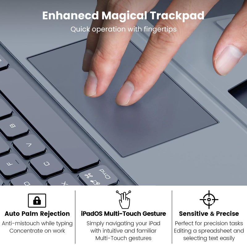 Nillkin Keyboard Case for iPad Air 13-inch (M2, 2024), iPad Pro 12.9 Case with Keyboard(6th/5th/4th/3rd Gen), Magic Trackpad, Slide Camera Cover, Detachable Keyboard with 7 Backlight Colors, Grey - Image 4