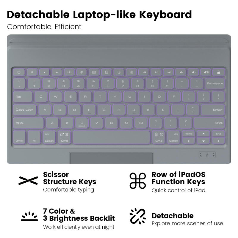Nillkin Keyboard Case for iPad Air 13-inch (M2, 2024), iPad Pro 12.9 Case with Keyboard(6th/5th/4th/3rd Gen), Magic Trackpad, Slide Camera Cover, Detachable Keyboard with 7 Backlight Colors, Grey - Image 3