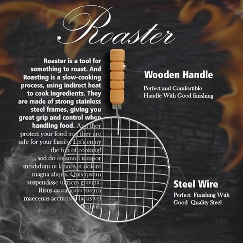 NOHUNT Phulka Grill Roaster for Gas Stove, Grill Tawa Jali for Kitchen Cooking, Roti Basket Pulka Pan Roaster Grill with Wood Handle, Papad Jali, Jali Brinjal Roaster (Heavy Steel Wire) - Image 4