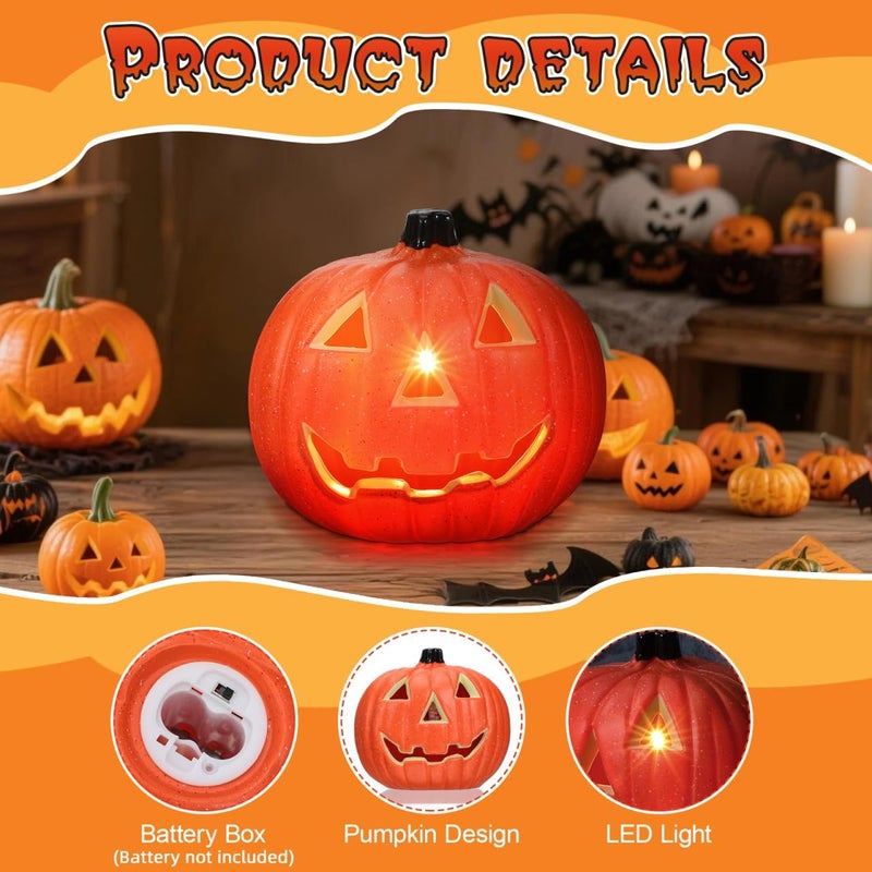 DOITOOL Halloween Pumpkin Lantern, Jack-O-Lanterns Light Up Pumpkin Figurine Halloween Decorations Party Favor for Haunted House Holiday Party Home Decor - Image 3