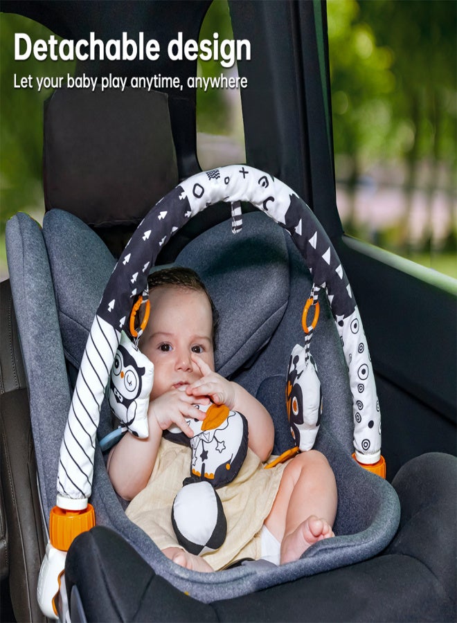 TUMAMA Baby Plush Arch Sensory Toys for Car Seat Stroller Crib Travel Baby Play Hanging Toys with Detachable Rustling Owl Rebound Elephant Rattle Butterfly for 0 Months and Up Brain Development - Image 3