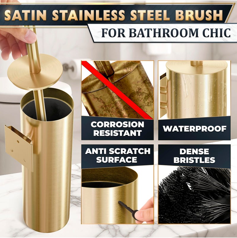 NOVSIX Gold Toilet Brush and Holder Set with Wall Mount - Modern Wall Mounted Toilet Brush Made from Corrosion-Resistant Stainless Steel - Removable Inner Bowl, Splash Protection & Dense Bristles Supplied - Image 3