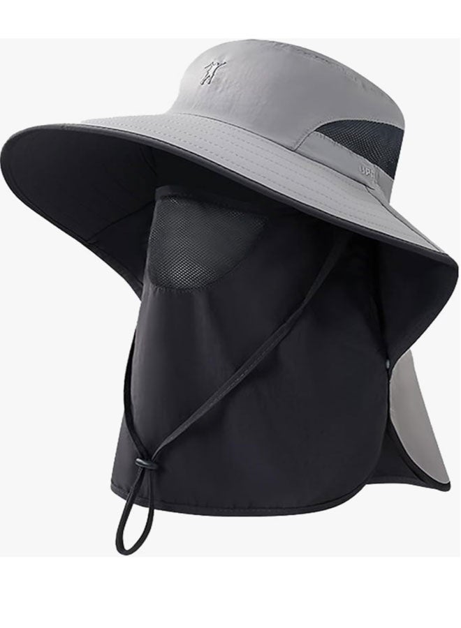 Generic Light Gray Outdoor Sun Hat with Detachable Face and Neck Cover - Offering UV Protection, Made of Breathable Fabric, Featuring Adjustable Sizing - Suitable for Hiking, Fishing, Beach Outings - Image 1