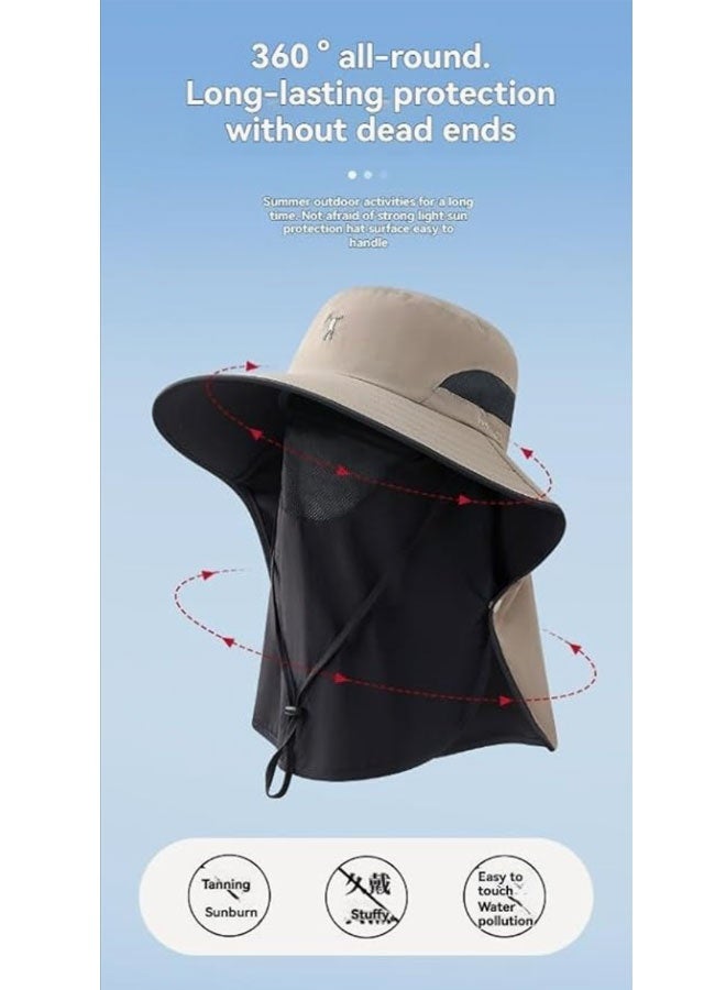 Generic Light Gray Outdoor Sun Hat with Detachable Face and Neck Cover - Offering UV Protection, Made of Breathable Fabric, Featuring Adjustable Sizing - Suitable for Hiking, Fishing, Beach Outings - Image 3