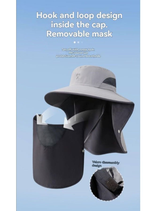 Generic Light Gray Outdoor Sun Hat with Detachable Face and Neck Cover - Offering UV Protection, Made of Breathable Fabric, Featuring Adjustable Sizing - Suitable for Hiking, Fishing, Beach Outings - Image 4