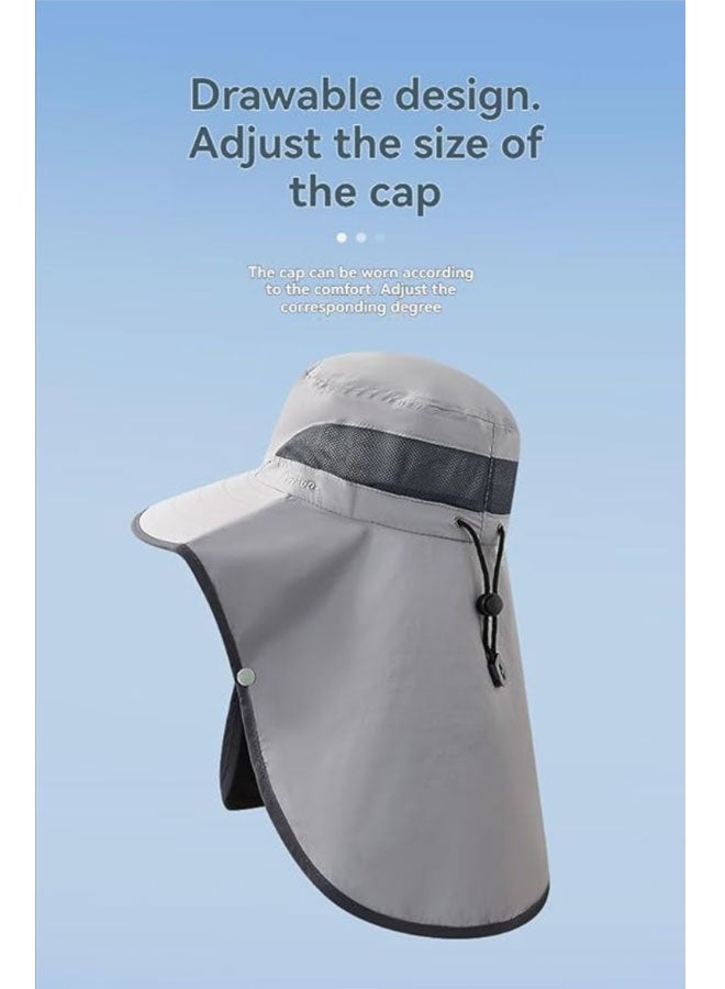 Generic Light Gray Outdoor Sun Hat with Detachable Face and Neck Cover - Offering UV Protection, Made of Breathable Fabric, Featuring Adjustable Sizing - Suitable for Hiking, Fishing, Beach Outings - Image 5
