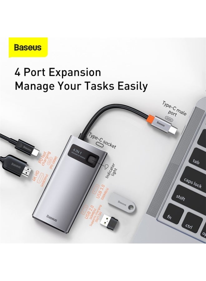 بيسوس محول قاعدة توصيل بموزع USB C وتصميم 4 في 1 مع منفذ HDMI بجودة 4K لأجهزة ماك بوك برو، سيرفيس برو، آي باد برو والأجهزة الأخرى المزودة بمنفذ Type C رمادي/أسود - Image 3