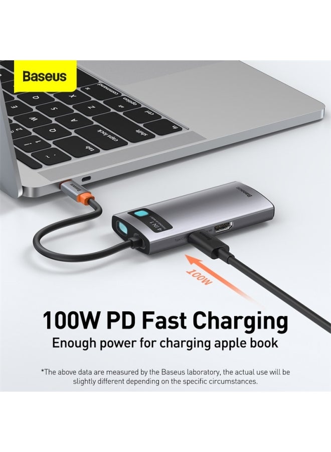 بيسوس محول قاعدة توصيل بموزع USB C وتصميم 4 في 1 مع منفذ HDMI بجودة 4K لأجهزة ماك بوك برو، سيرفيس برو، آي باد برو والأجهزة الأخرى المزودة بمنفذ Type C رمادي/أسود - Image 4
