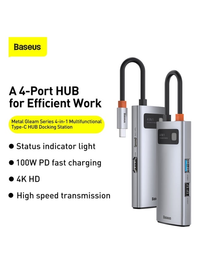 بيسوس محول قاعدة توصيل بموزع USB C وتصميم 4 في 1 مع منفذ HDMI بجودة 4K لأجهزة ماك بوك برو، سيرفيس برو، آي باد برو والأجهزة الأخرى المزودة بمنفذ Type C رمادي/أسود - Image 2