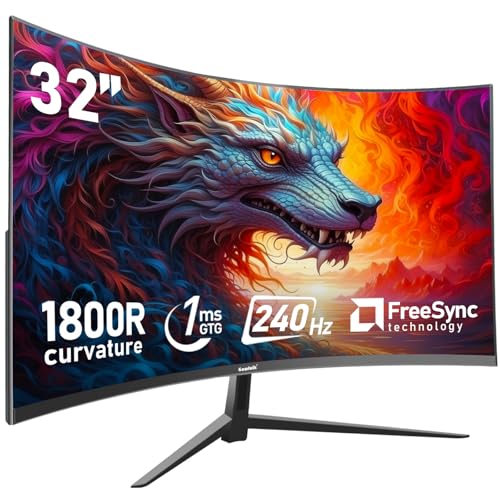 Gawfolk Curved 32 inch Gaming Monitor 240Hz PC Screen Full HD 1080P, Frameless 1800R Curved Computer Screen,FreeSync,178° Viewing Angle,Display Port、HDMI 2.0,Wall Mount Compatible 100x100MM-Black - Image 1