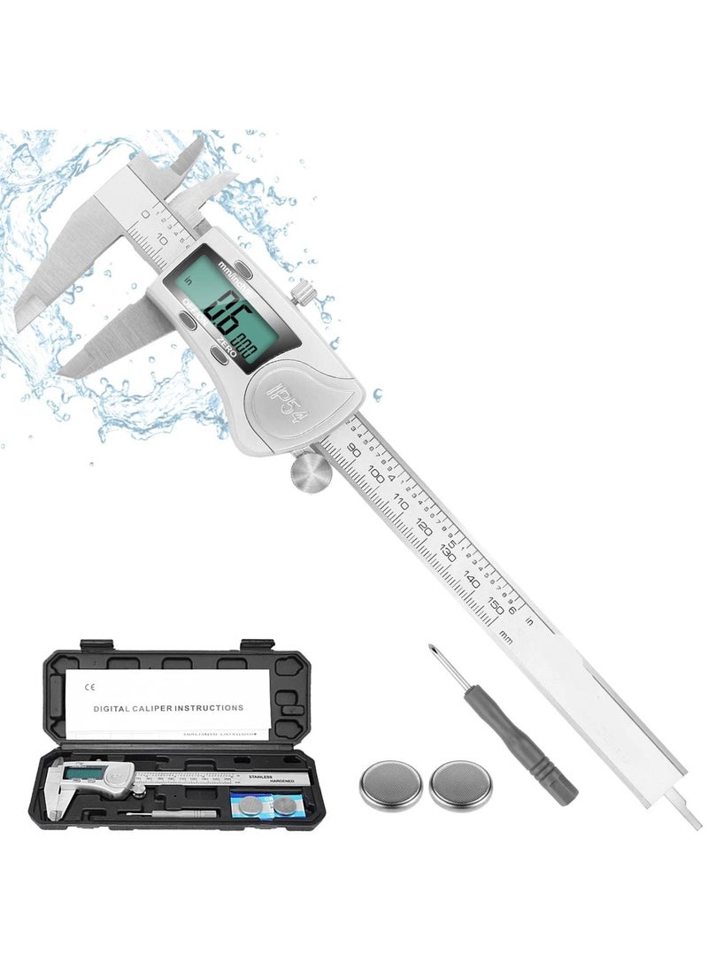 ماركة غير محددة Digital Caliper Calipers 6 Inch Measuring Tool with Stainless Steel IP54 Splash Proof Protection Design Easy Switch from to Millimeter Large Screen  - Image 1