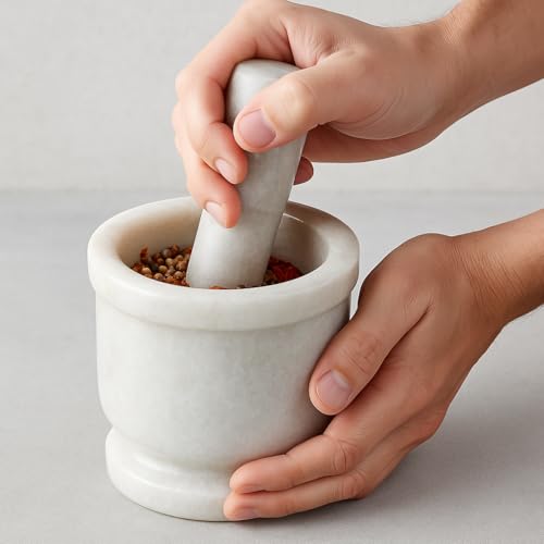 Jaipur Ace Natural White Marble Mortar and Pestle Set, Imam Dasta, Ohkli Musal, Kharal/Khalbatta or Mixer and Grinder Set for Kitchen- 4x4 Inches (White) - Image 4