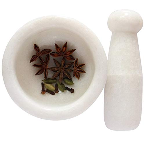 Jaipur Ace Natural White Marble Mortar and Pestle Set, Imam Dasta, Ohkli Musal, Kharal/Khalbatta or Mixer and Grinder Set for Kitchen- 4x4 Inches (White) - Image 5