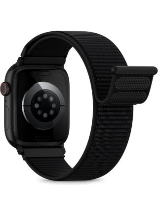 سوار رياضي من النايلون قابل للتهوية لساعة Apple Watch مقاس 42 مم/44 مم/45 مم/46 مم/49 مم - حزام خفيف الوزن قابل للتعديل متوافق مع iWatch Ultra 2 وSE وSeries 10/9/8/7، سوار بديل مقاوم للعرق للرجال والنساء (أسود) - view 2