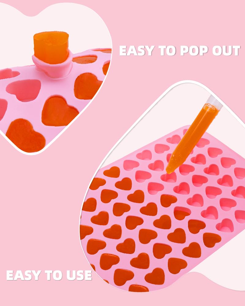 KKDINDAN Heart Silicone Gummy Molds 2 Pack with 2 Droppers, Mini Heart Chocolate Mold, Non-Stick Food Grade Ice Cube Tray for Hard Candy, Homemade treats, Soap, Jelly (Pink) - Image 3