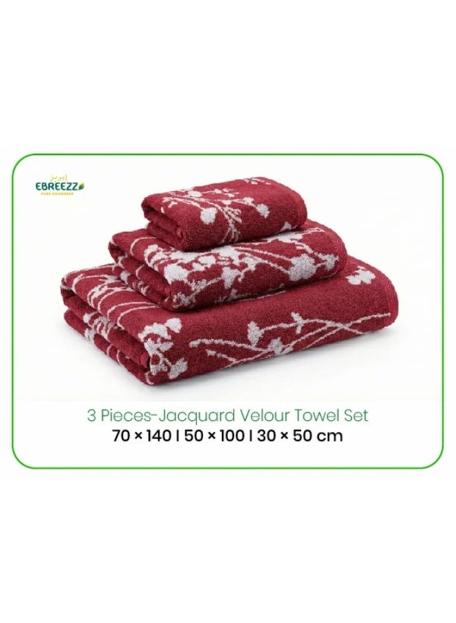 EBREEZZ 3-Piece Jacquard Velour Towel Set – Premium Soft Cotton Bath, Hand & Face Towels (70×140, 50×100, 30×50 cm) - Image 1