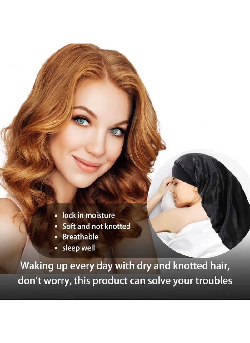 Beauenty 2 Pieces Long Satin Bonnet for Women Silky Sleep Cap, Soft Elastic Band Silk Braid Bonnet Wide Band Night Sleeping Hat Long Braids Bonnets Cover Cap Headwraps for Natural Hair Curly Hair  - Image 2