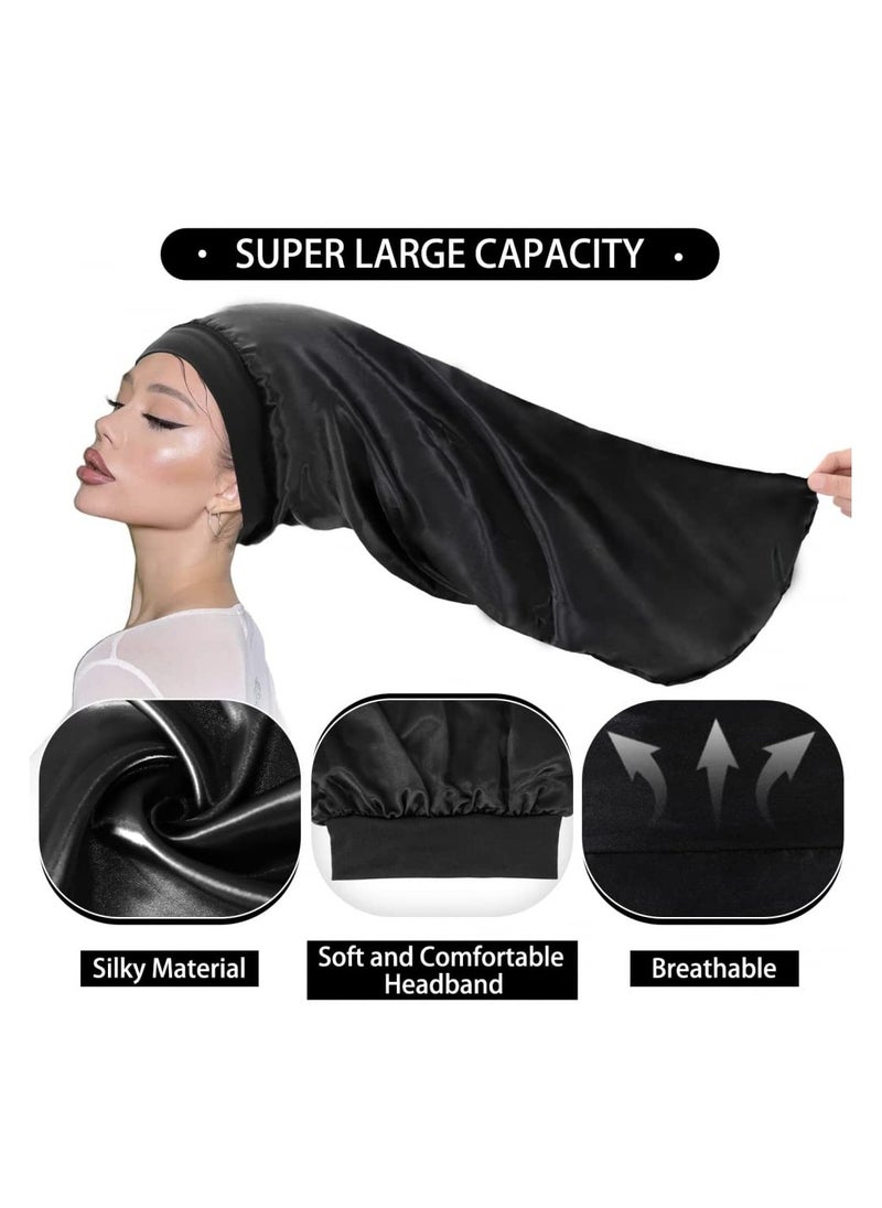 Beauenty 2 Pieces Long Satin Bonnet for Women Silky Sleep Cap, Soft Elastic Band Silk Braid Bonnet Wide Band Night Sleeping Hat Long Braids Bonnets Cover Cap Headwraps for Natural Hair Curly Hair  - Image 4