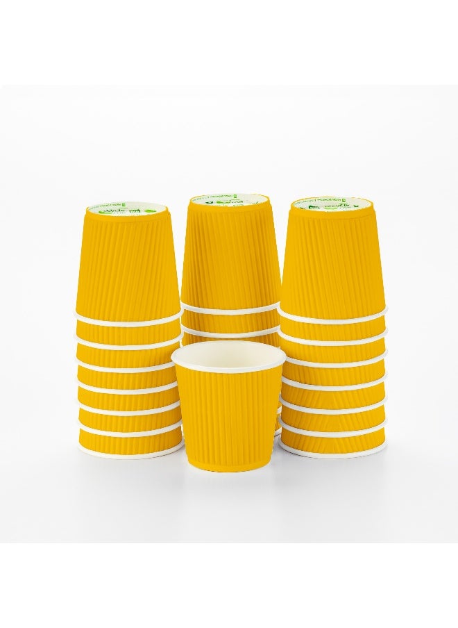 Restaurantware Restaurantware 4 Ounce Ripple Insulated Coffee Cups, 500 Double Wall Corrugated Tumblers, Leakproof, Non-Slip Yellow Paper Design, Recyclable, Ribbed Surface, Matching Lids Sold Separately  - Image 1