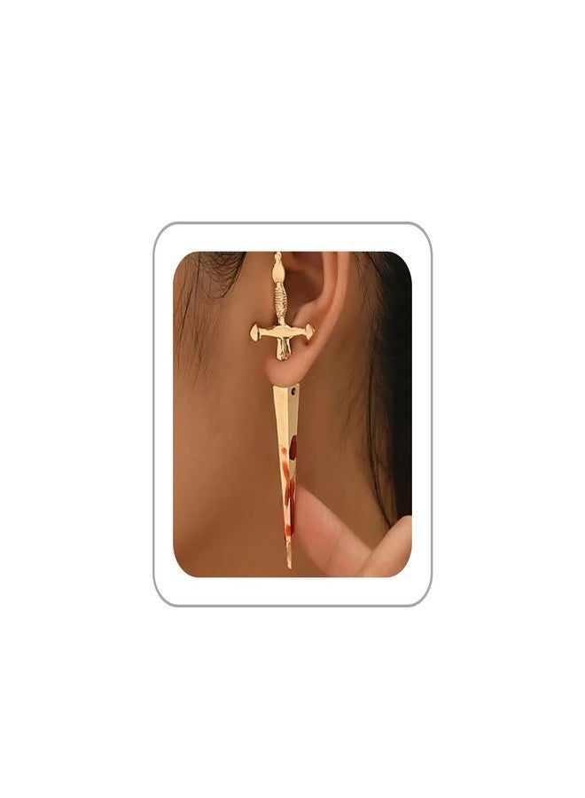 ANGLEQUEEN Gothic Sword Earrings for Women Sword Stud Earrings Punk Dangle Drop Earring Tassel Chain Ear Cuff Earring Emo Accessories Halloween Costume Jewelry Accessories Gold Swords - Image 1